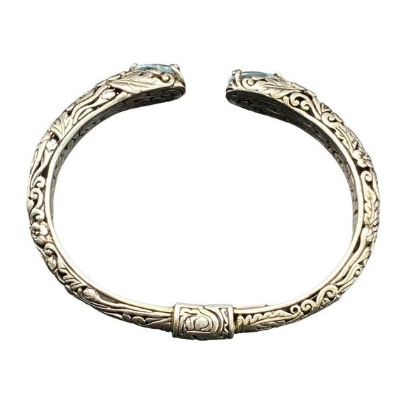 Annika Witt Vintage ATI ID Sterling Silver Blue Topaz Hinged Cuff Bracel… - Picture 7 of 13